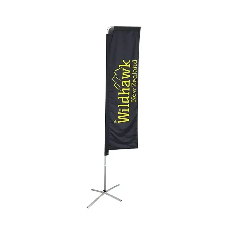 Single custom rectangle flag with pole and cross base