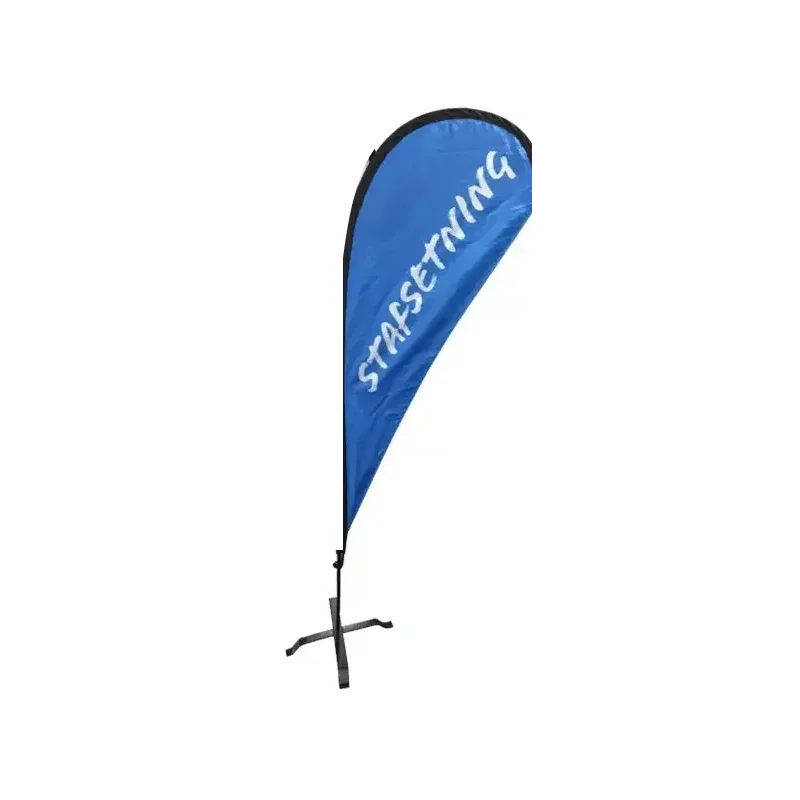 Single custom teardrop flag with pole and cross base