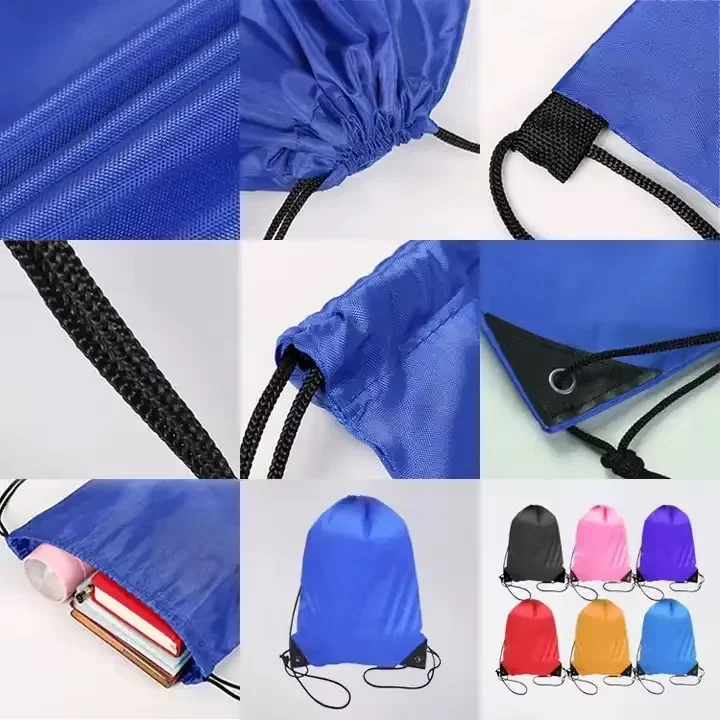 Real drawstring bag construction and closure detail views