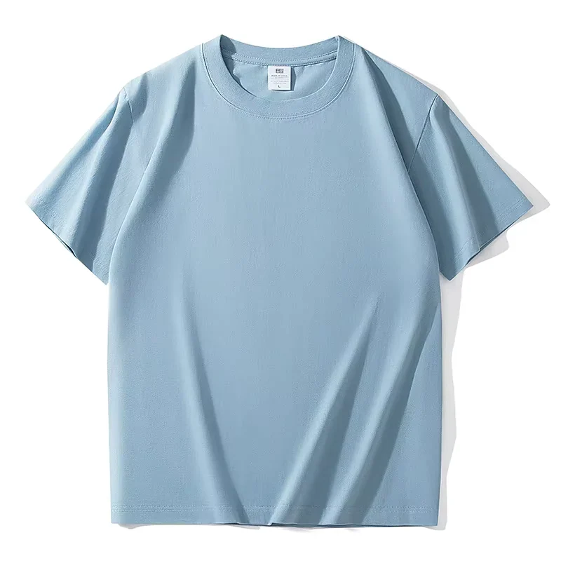 Real blank light-blue short-sleeve event T-shirt shown from the front