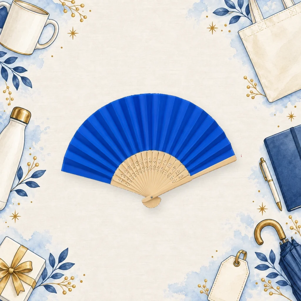 Blue folding hand fan example