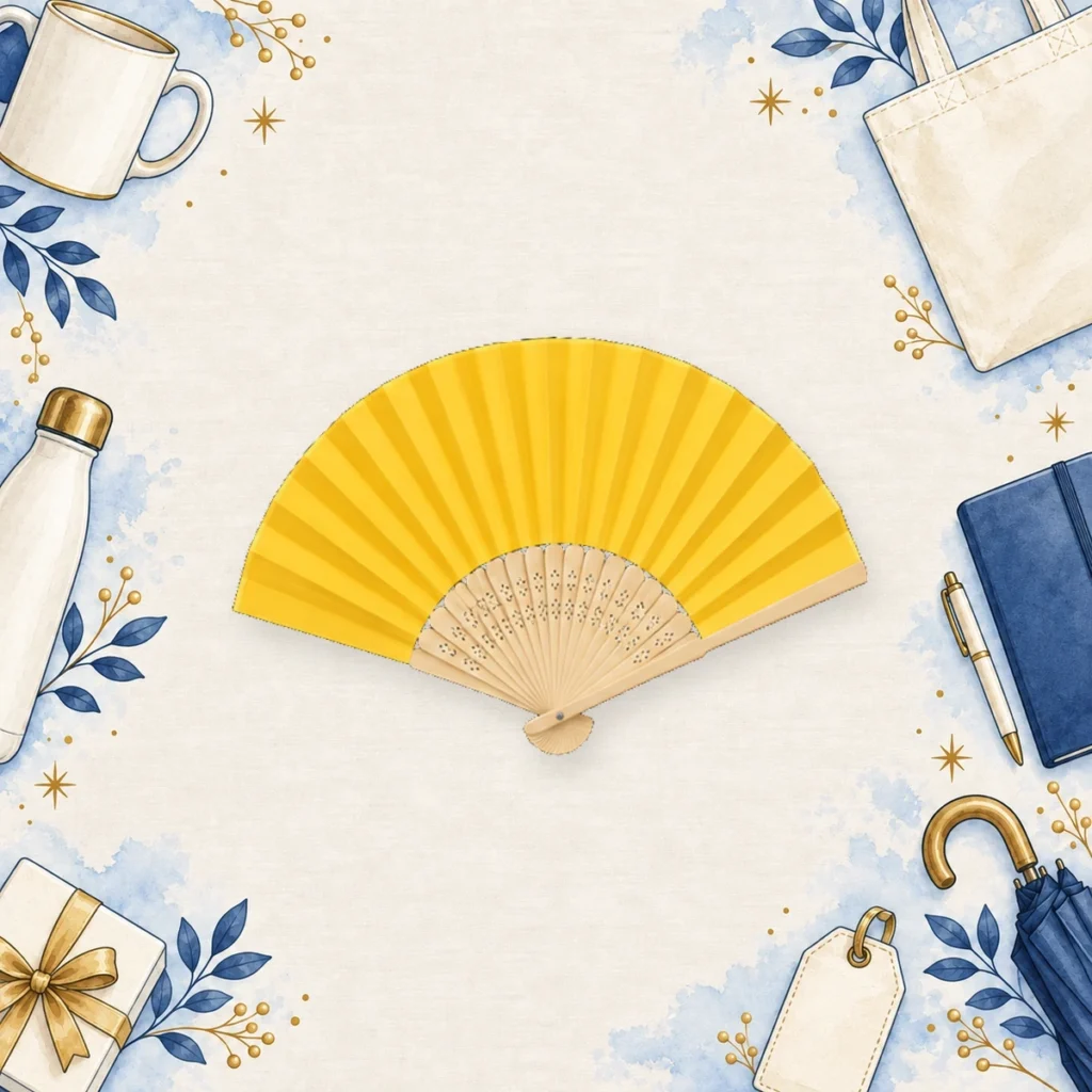 Yellow folding hand fan example