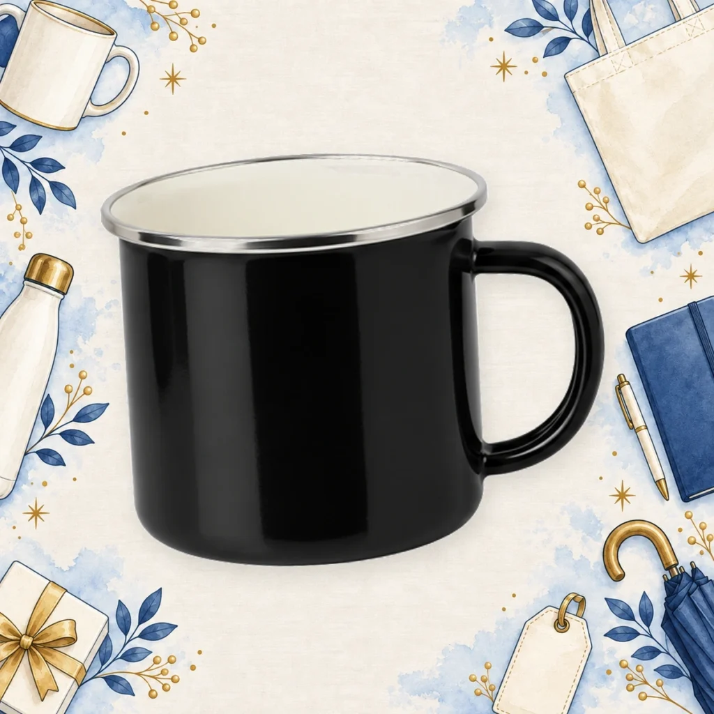 Black enamel-style mug example