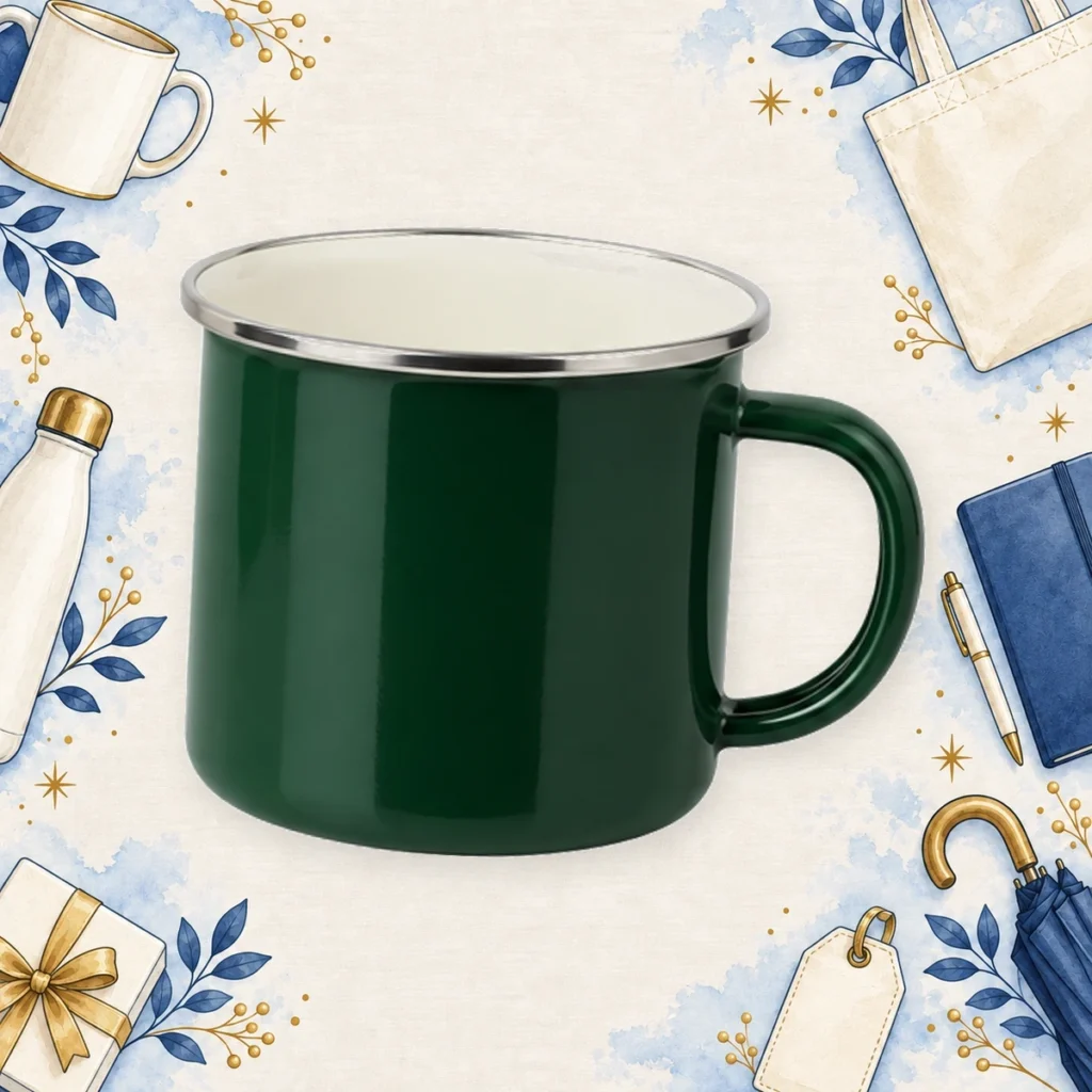 Green enamel-style mug example