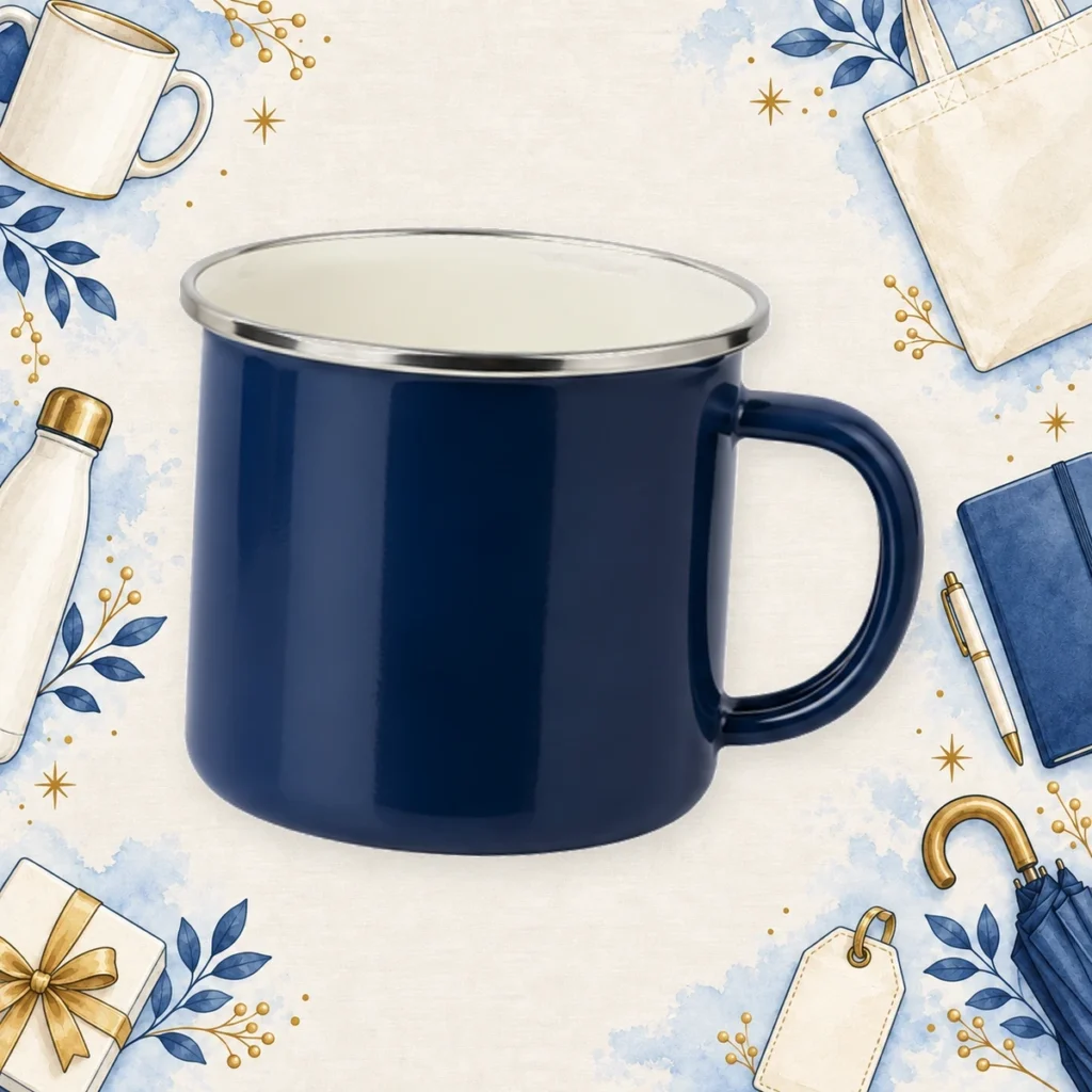 Navy enamel-style mug example