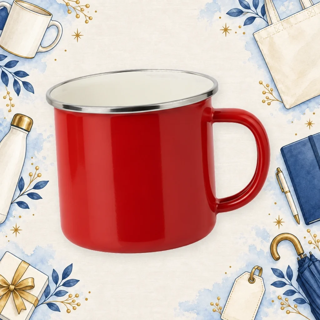 Red enamel-style mug example