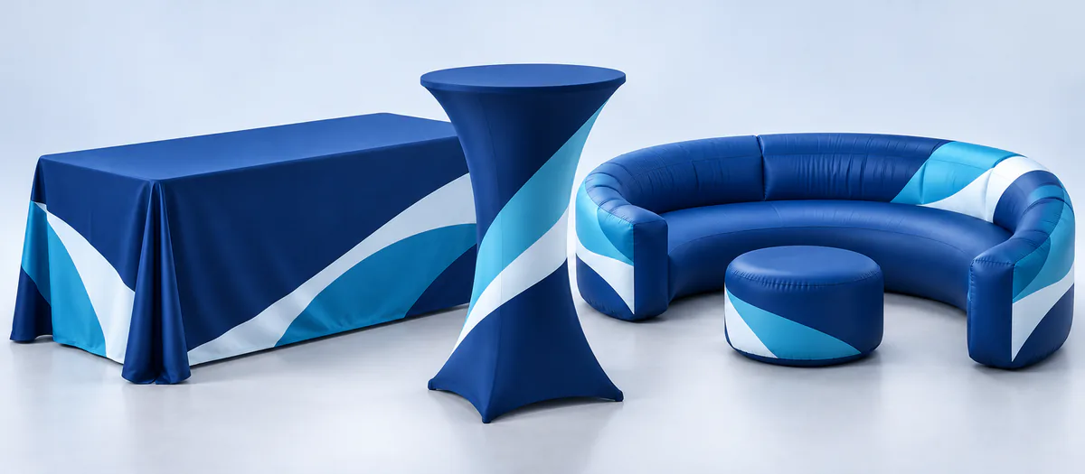 Custom table covers and event furniture for branded event setups