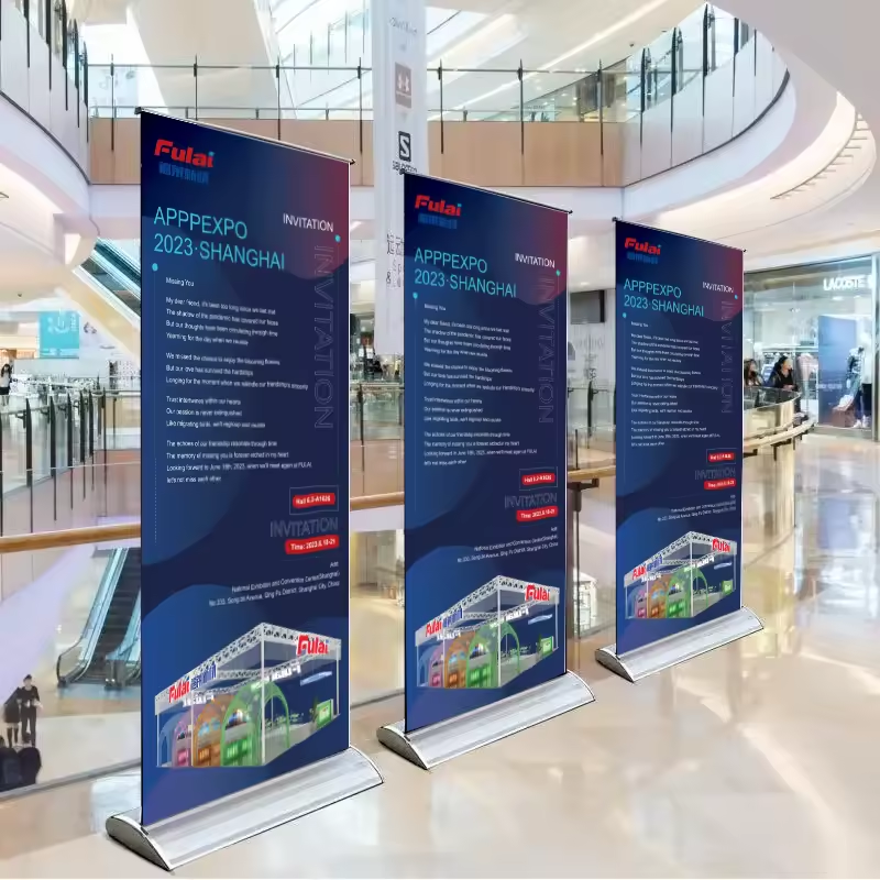 Retractable banner stand components and display examples