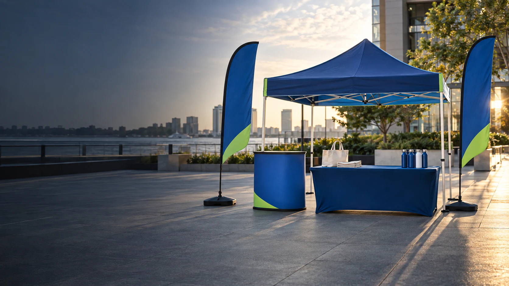 Branded event tent creating a defined outdoor activation space